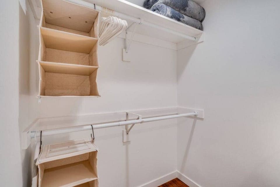 Plenty of storage for folded or hanging clothing, plus extra blankets for your comfort.