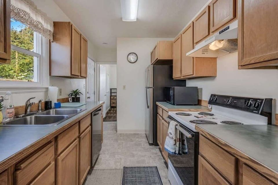 The home has a fully equipped galley kitchen