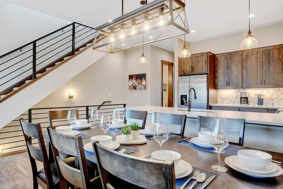 Dining Room Area With Custom Lighting And Custom Wood Table