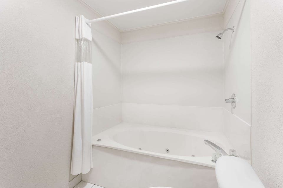 Combined shower/tub, free toiletries, hair dryer, towels