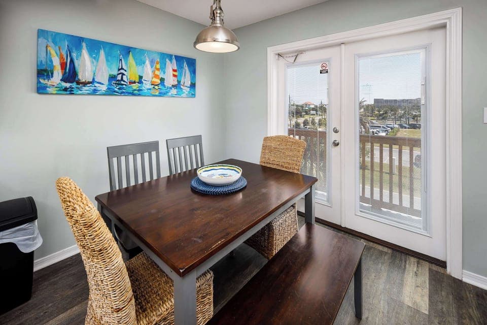 Dining table and balcony access