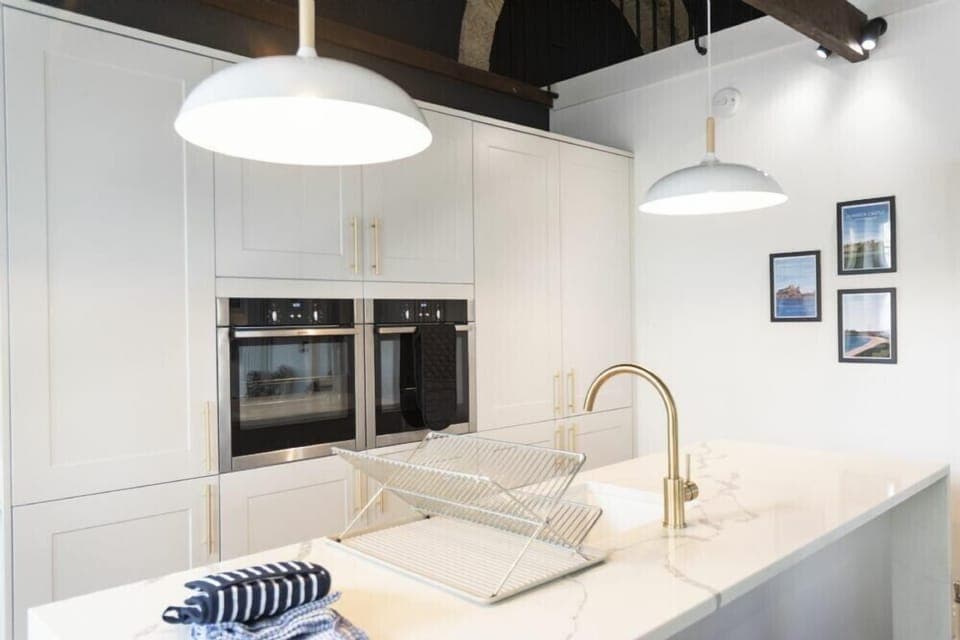 Fridge, dishwasher, cookware/dishes/utensils