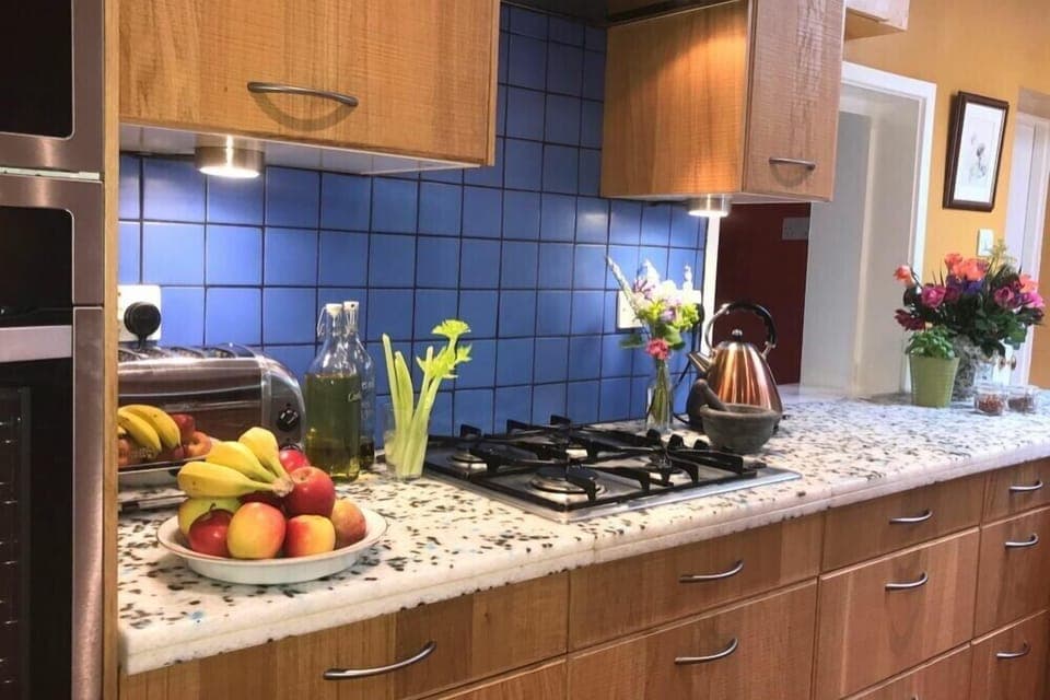 Fridge, dishwasher, cookware/dishes/utensils