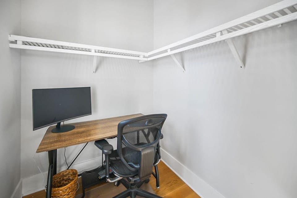 There is a full desk, chair and monitor located in the spacious closet space. Just bring your laptop and you're ready to roll!