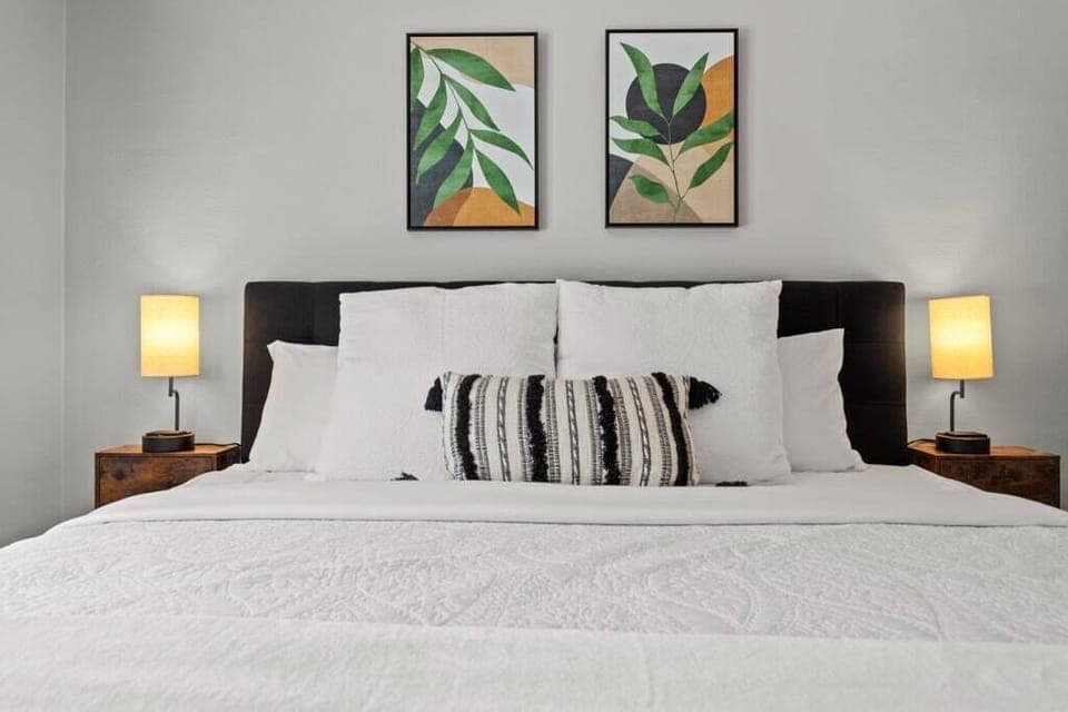 Nestle into the King bed for a restful night of sleep. Blackout curtains for sleeping in late is a bonus. 
