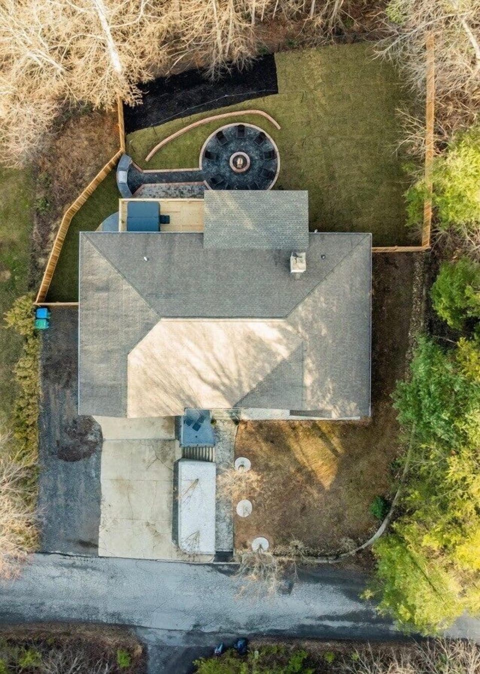 Arial view of the property including the backyard 100% fenced in