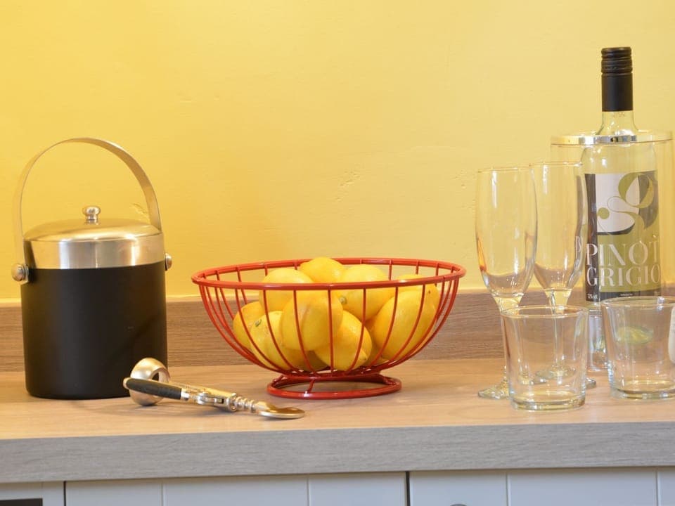 Fridge, dishwasher, electric kettle, toaster