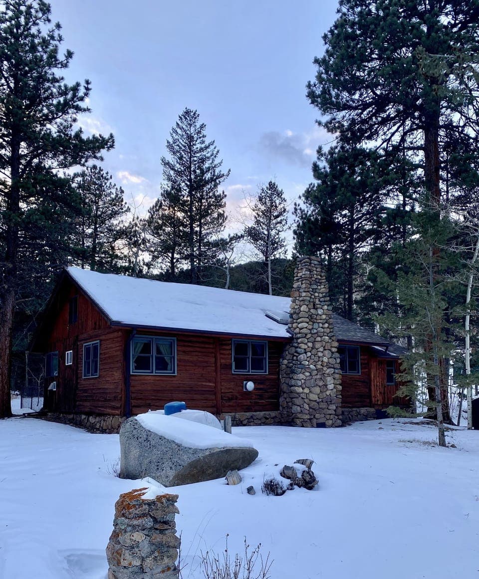 Cabin exterior in the winter snow