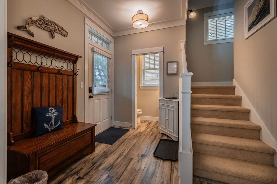 The half bath is easily accessible for guests