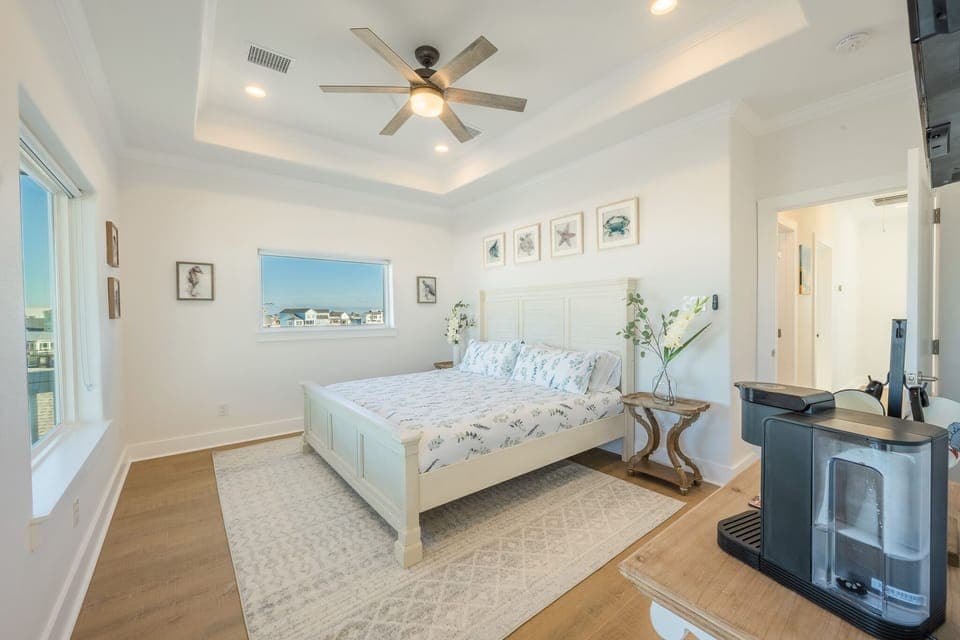 Master with private deck and 180 degree canal views w/personal coffee bar and TV