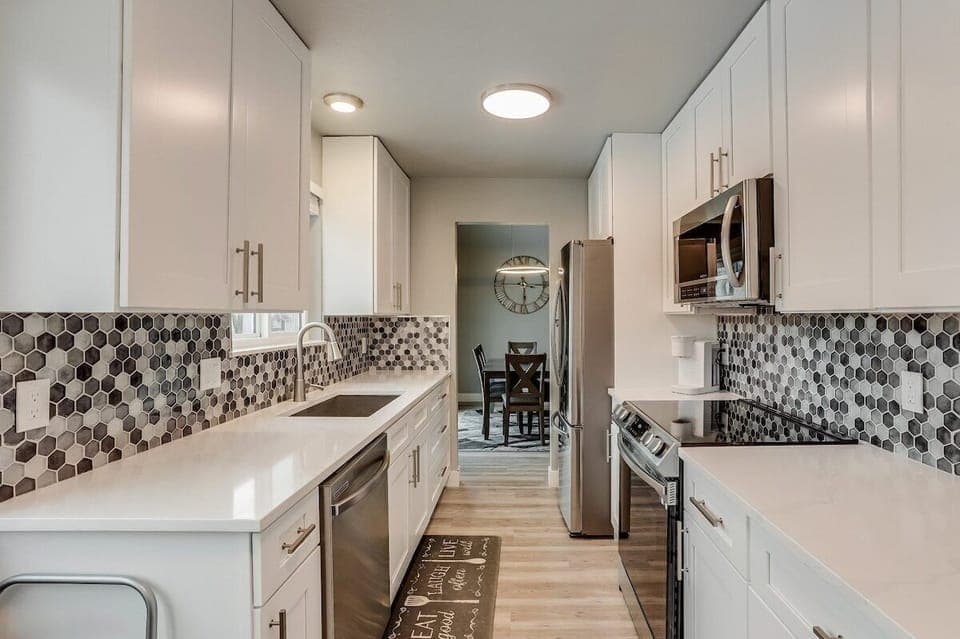 Updated kitchen with stainless steel appliances