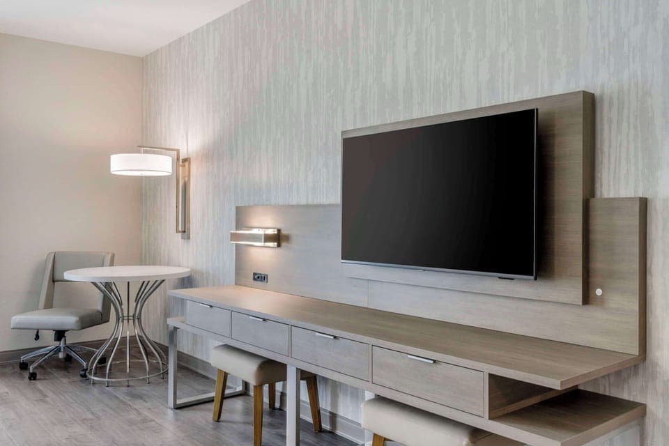Standard Room, 2 Queen Beds, Non Smoking | Desk, laptop workspace, blackout drapes, iron/ironing board