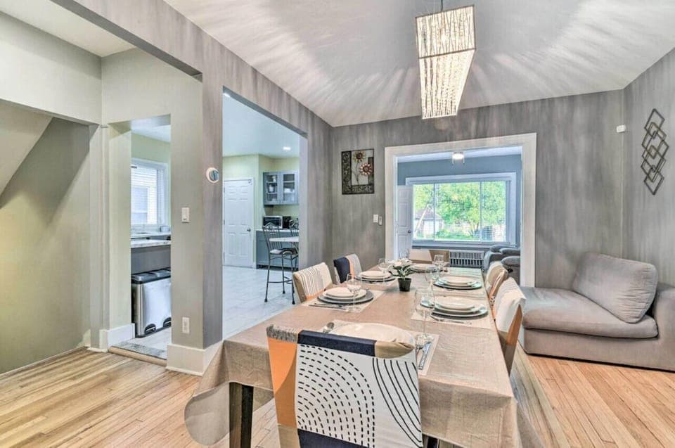 Dining area set for group meals and shared gatherings