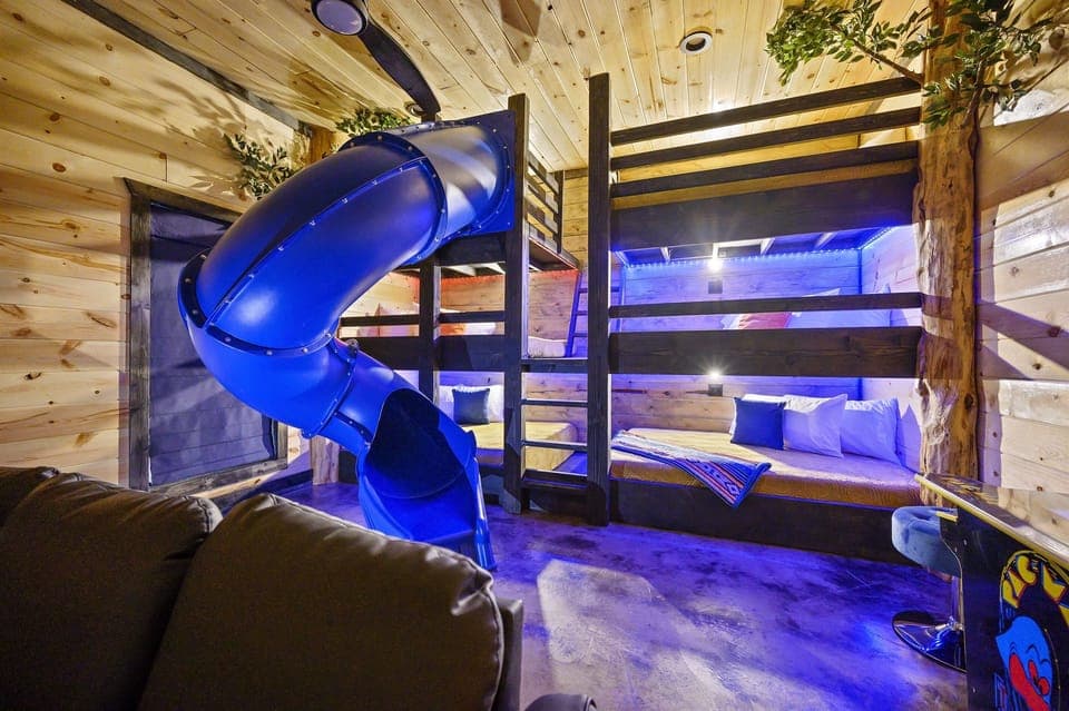 Kids at So Much Fawn will LOVE the bunks (5 full size beds) with an extra large slide!