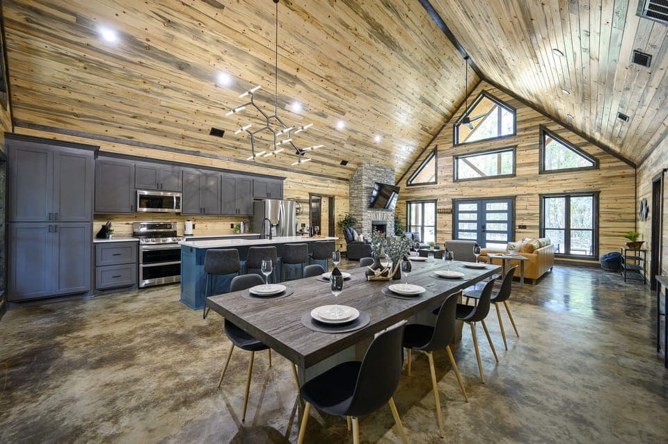 So Much Fawn - An extra long dining table with ample space for 12 seats + additional seating at kitchen island.