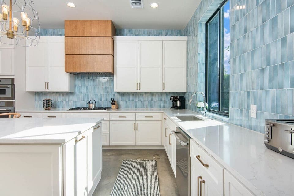 Spacious kitchen with island bar seating