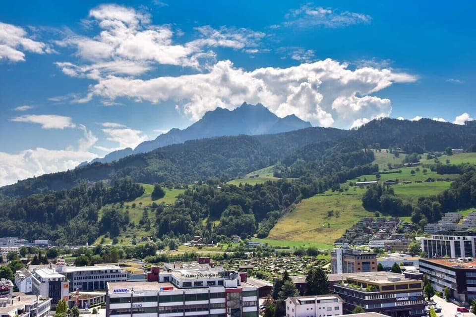 View of Mount Pilatus and the surrounding landscape.
