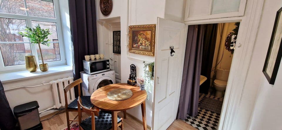 Romantic Apartment | Private kitchen | Full-size fridge, microwave, coffee/tea maker, electric kettle