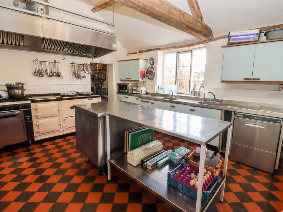 Fridge, electric kettle, toaster, cookware/dishes/utensils