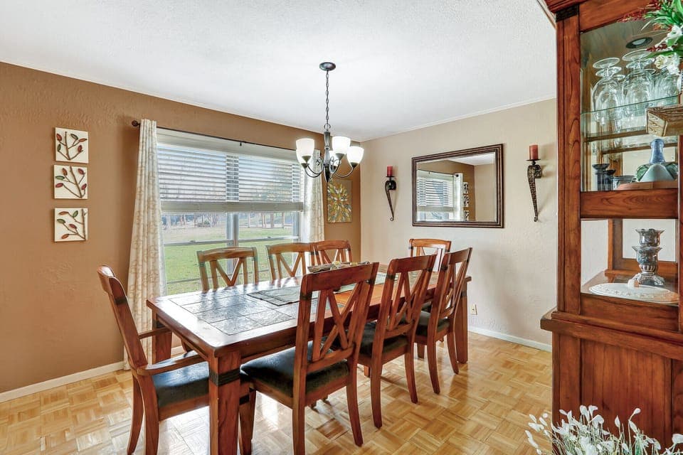 Dining table will seat up to eight guests