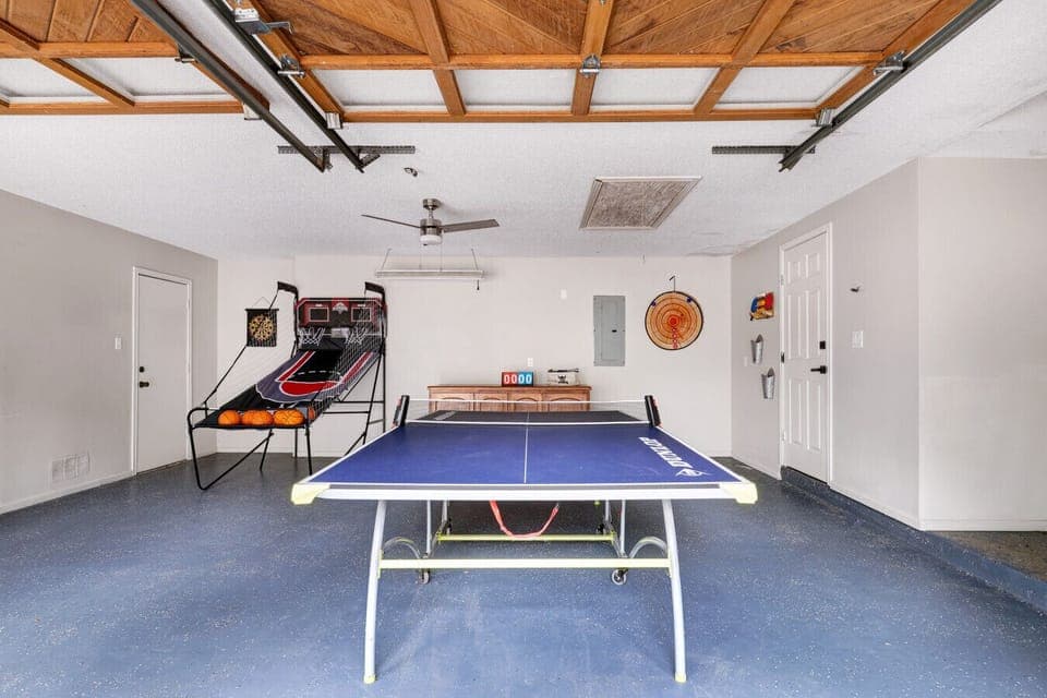 Garage with Ping Pong Table and Basketball Game
