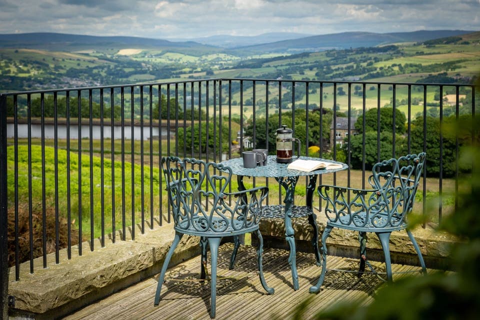 Your deck has views into the Wharfe Valley and up to 19 miles to Great Whernside