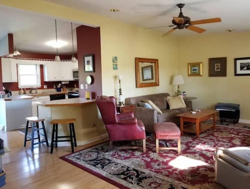 Large open living room, dining, kitchen
