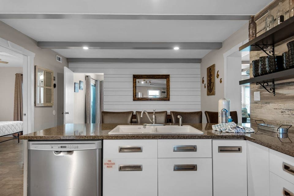 Kitchen with stainless steel appliances