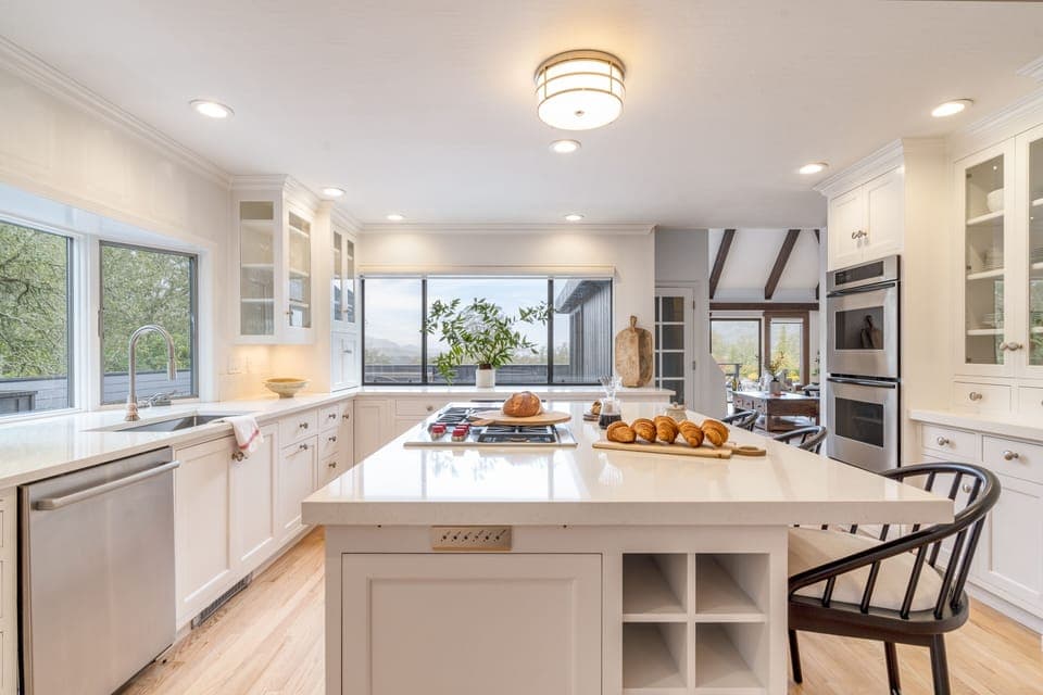 Spacious kitchen with a gas range.