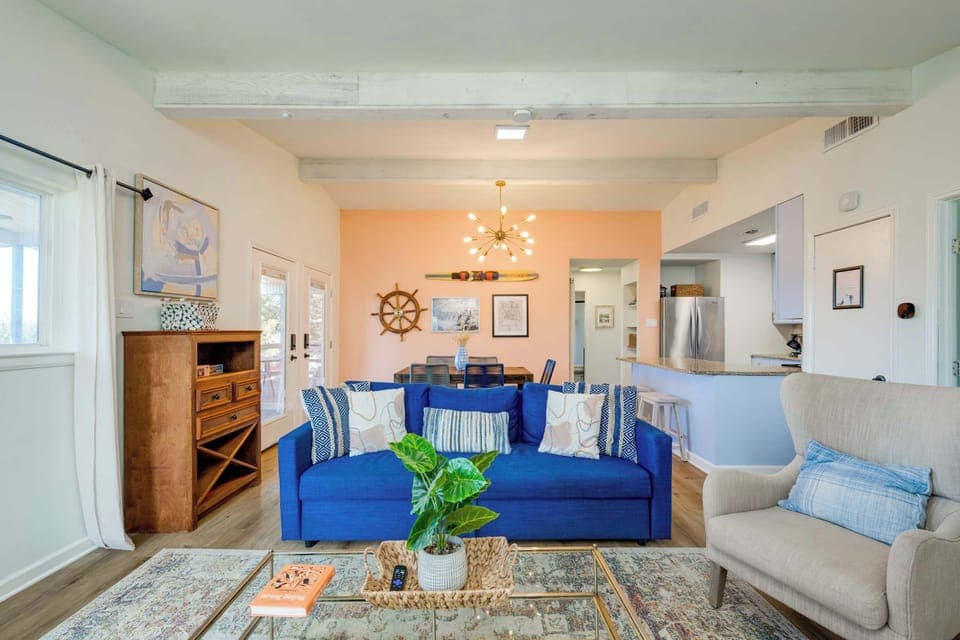 Upstairs bar, dining and living area off kitchen and upstairs deck!