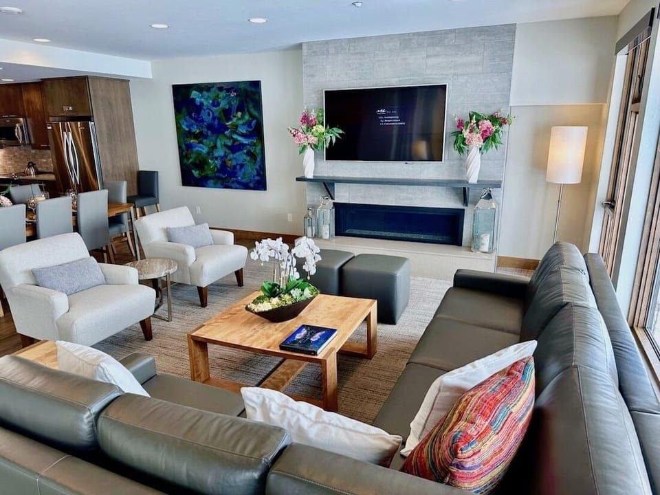 Master 1BR Unit - Main Living Area, Oversized Windows Facing Directly Upslope