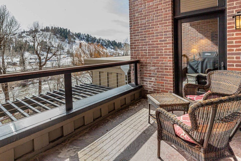 Patio seating and great views of city and mountain