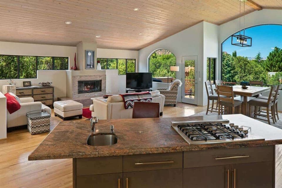 The sleek modern kitchen is perfect for entertaining