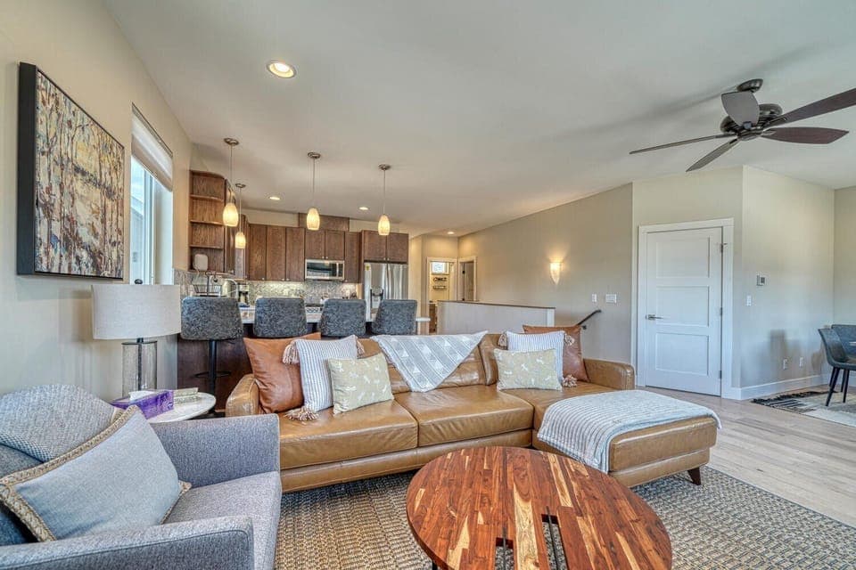Open concept living and kitchen area is comfortable and cozy
