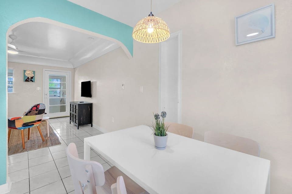 Dining table provides a cozy setting for your meals and can comfortably accommodate up to four people.