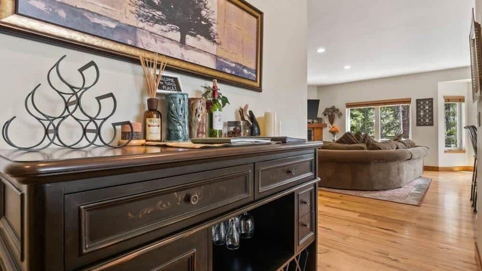  residential interior featuring a wooden sideboard table