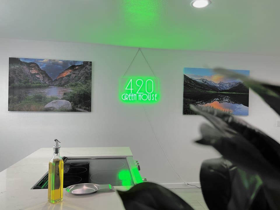 420 green house neon sign, kitchen island perfect for cooking/entertaining. 
