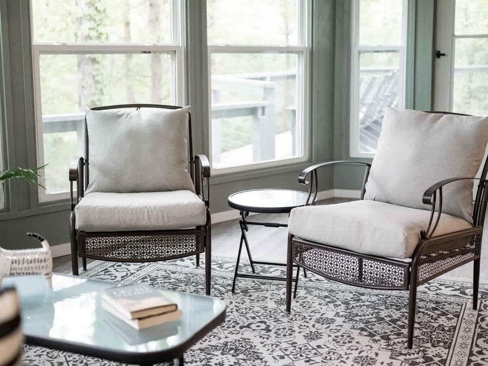 Enjoy quiet mornings in our sunroom. 