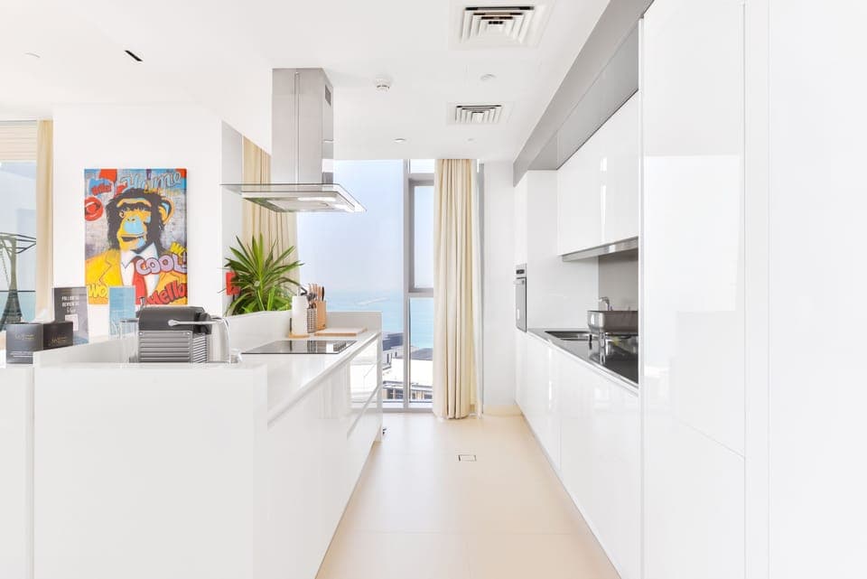Luxury Apartment, 2 Bedrooms, Balcony, Sea View | Private kitchen | Full-size fridge, microwave, oven, dishwasher