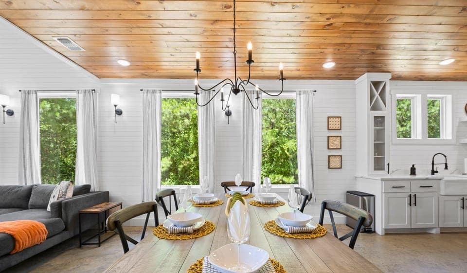 Enjoy meals with a view in this bright and open dining area.