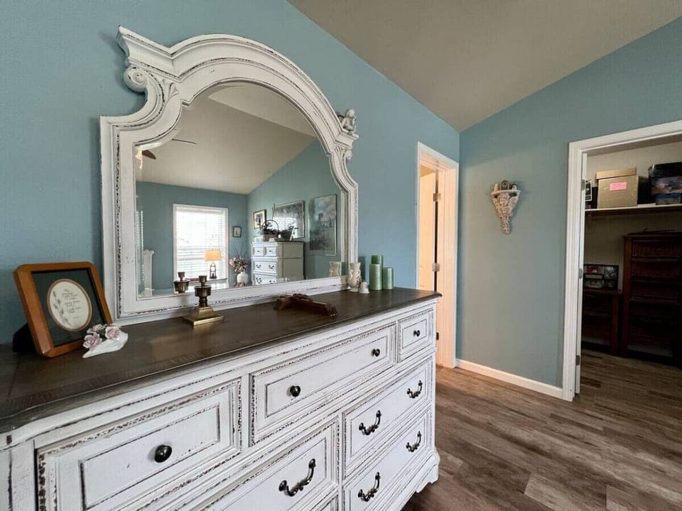 Close-up view of the dresser.