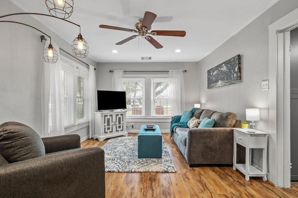 Super cozy living area that includes a  sleeper sofa with upgraded queen mattress.  (Not shown in photo) There is also a little bistro table for two with chairs.  From this intimate setting. you can still easily view the main room tv. 