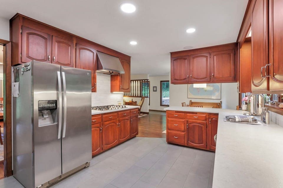 Kitchen is large and fully equipped.