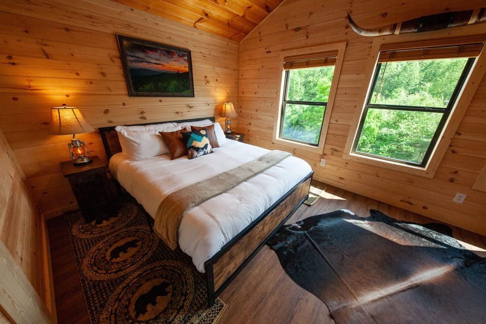 California King bed with green tea infused memory foam mattress.
