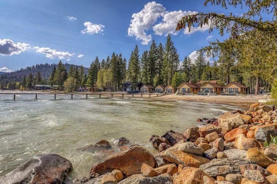 The view over the lake towards the complex is located in just steps from  the shore.