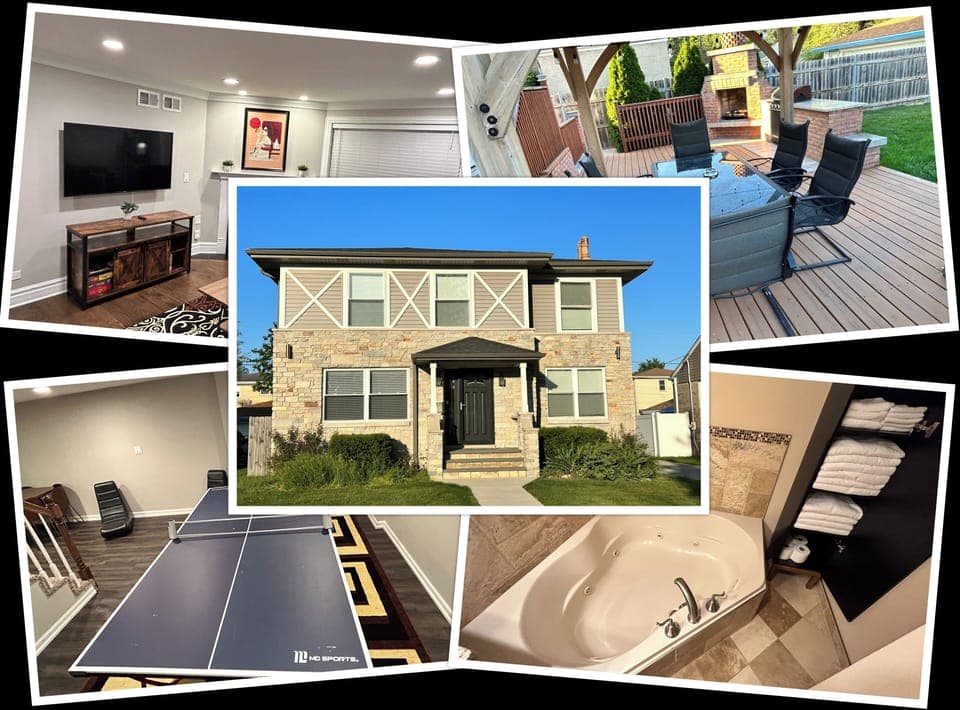 Full experience: bathtub, patio with grill/firepit, smart TVs, ping pong.