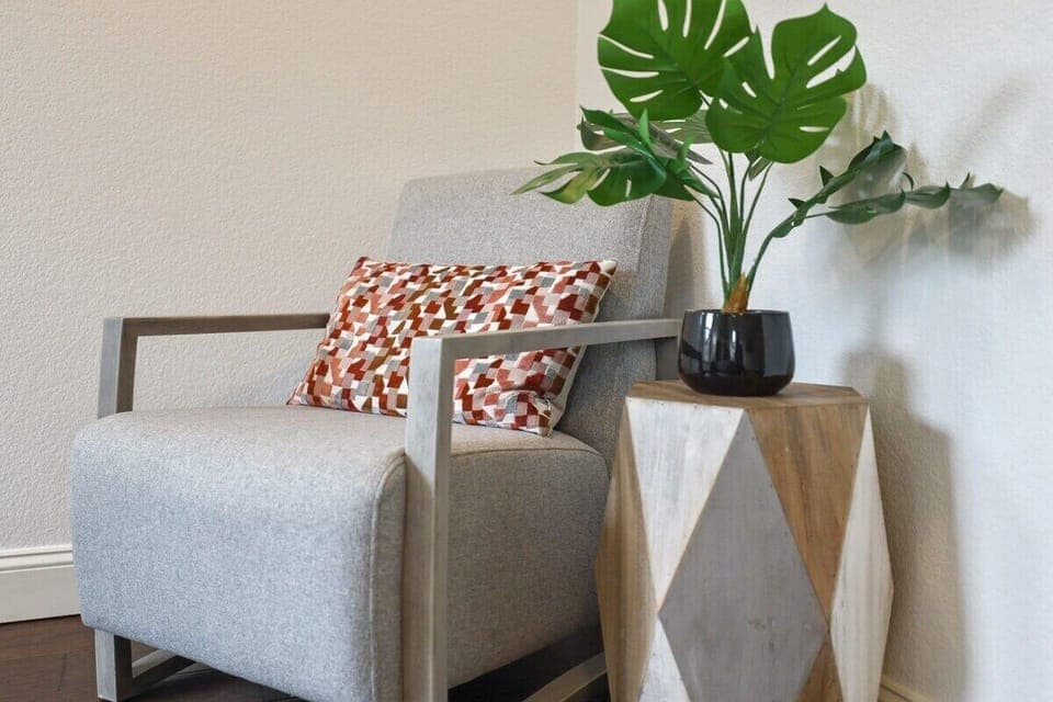 You'll also find a private seating area near the window.