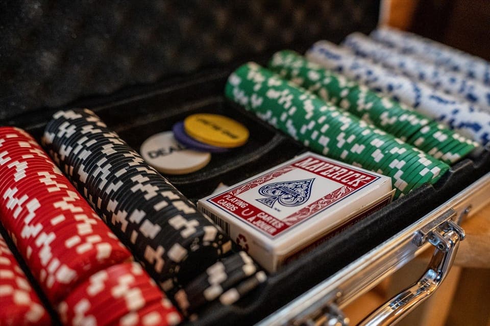 Full poker set ready for a game night in the mountains.