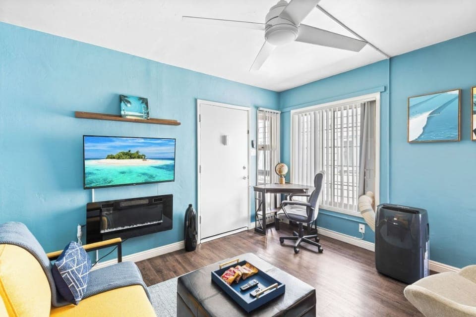 Roku smart TV for your entertainment. Just log into your favorite channels with your own login credentials. (Netflix, Hulu, HBO, Prime, etc). AC unit added during the summer months to keep you cool. 