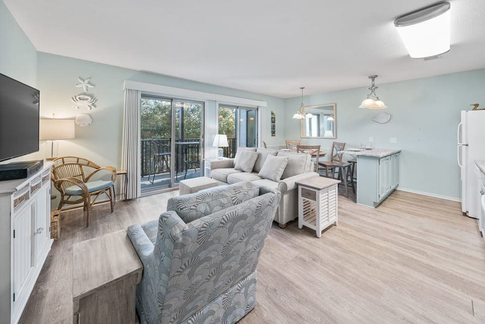 Inlet Dunes #105 | Open Living and Dining Space |Furnished Balcony